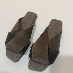 Brunello Cucinelli Brown Suede Mules